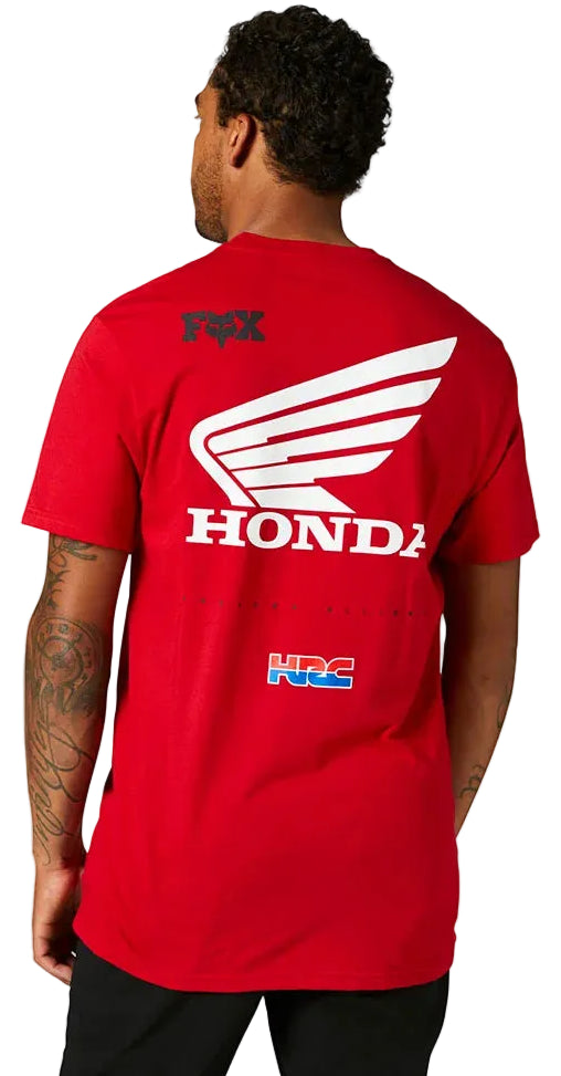 Fox HONDA WING Short Sleeve PREMIUM TEE FlameRed BACK FACING MODEL