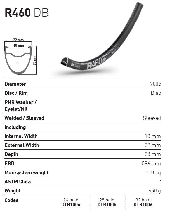 DT Swiss R460 700c 28H DiscBrake Road Rim