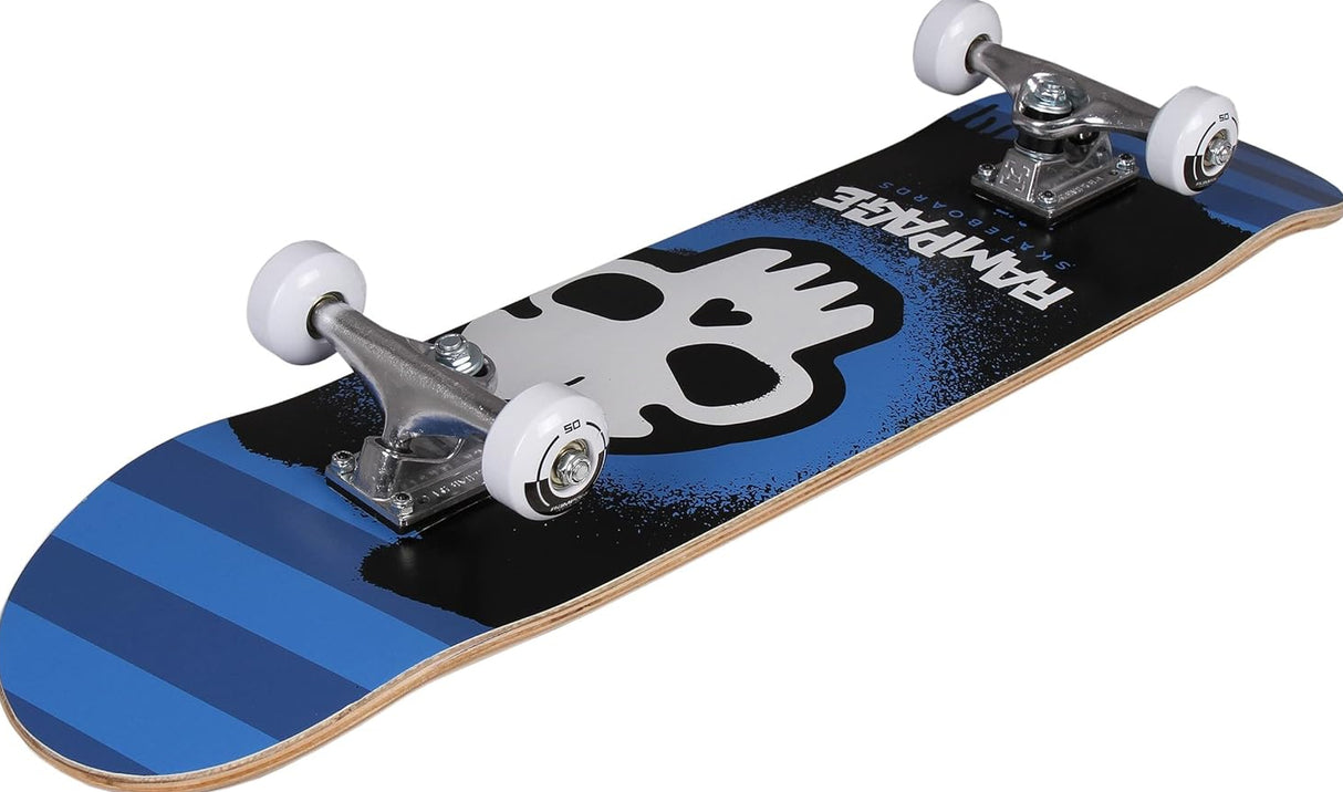 RAMPAGE Graffiti Skull Complete Skateboard 8" Blue