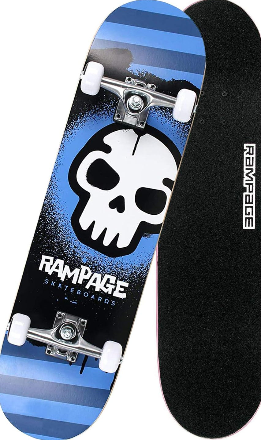 RAMPAGE Graffiti Skull Complete Skateboard 8" Blue