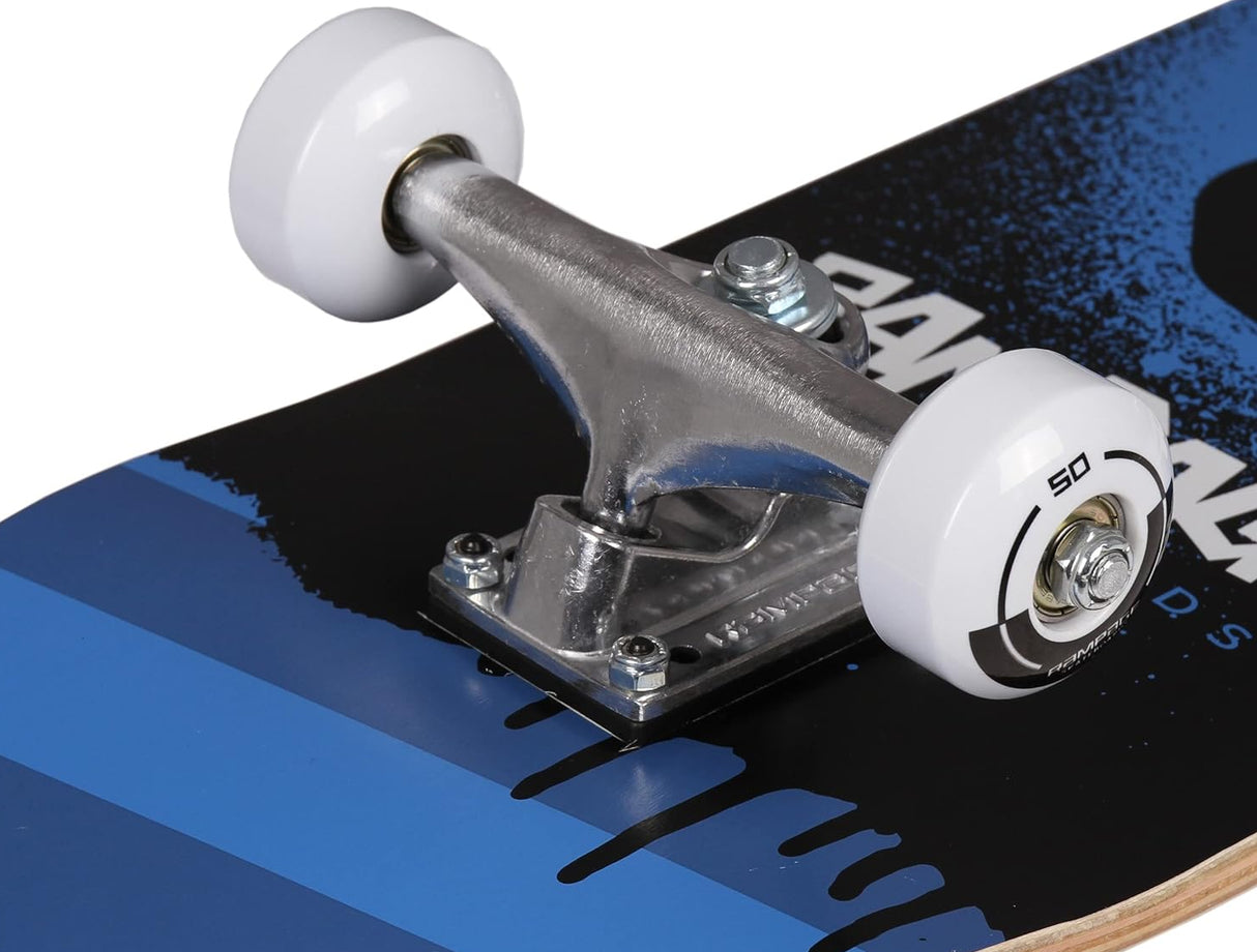 RAMPAGE Graffiti Skull Complete Skateboard 8" Blue