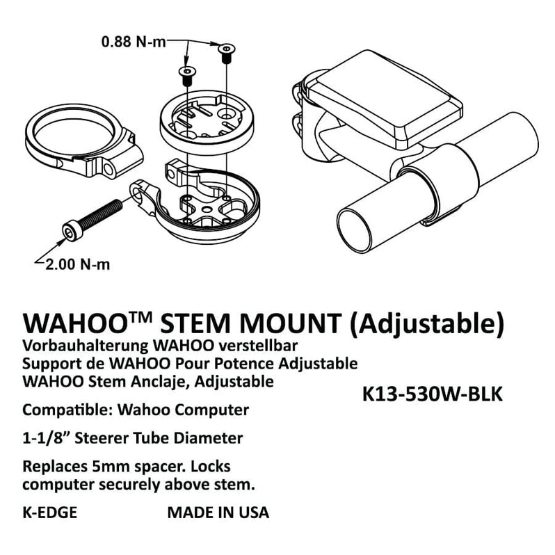 K-Edge Stem Mount For Wahoo - Adjustable