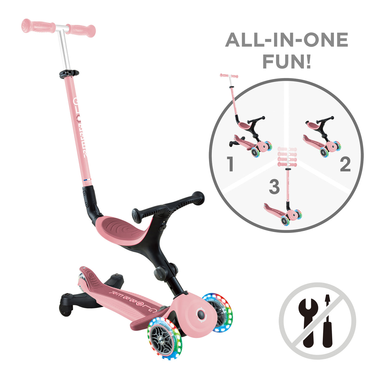 Globber Go Up Active Lights 360 - Pastel/Deep Pink