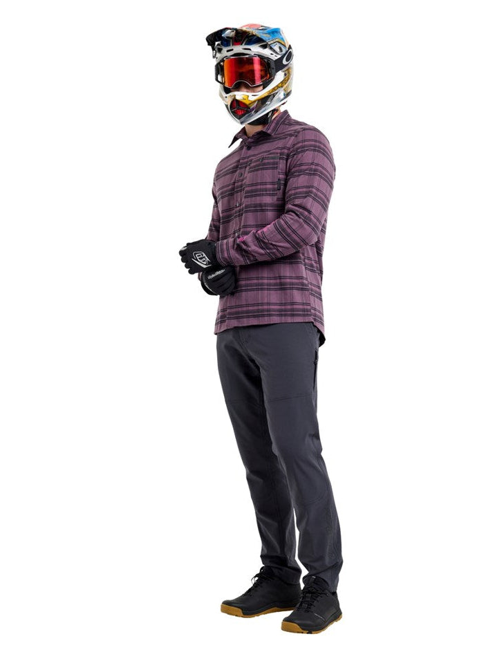 Troy Lee Designs 25.2 Grind Flannel Plaid Shirt Deep Purple SIDE-FRONT FACING MODEL