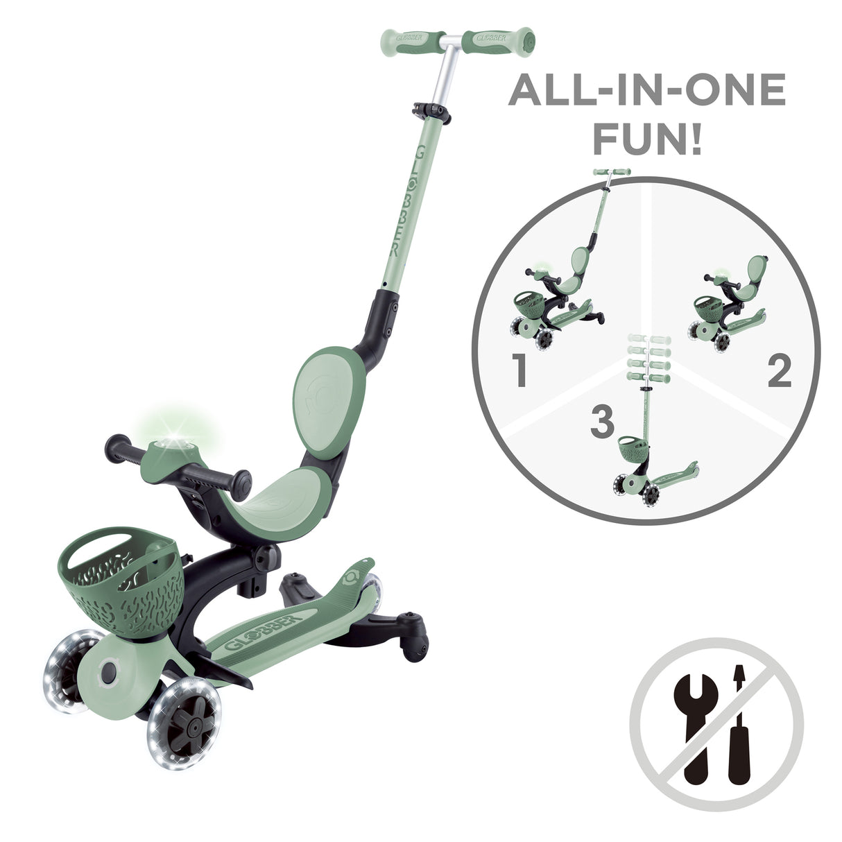 Globber Go Up Baby Lights 360 - Sage/Olive