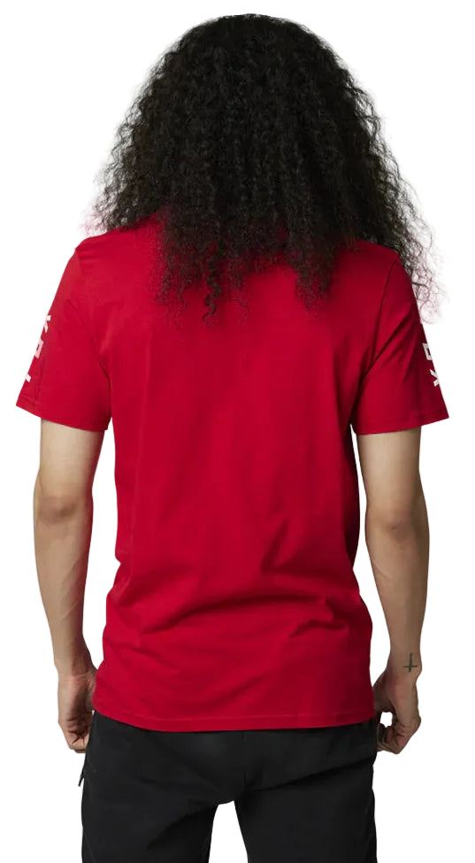 Fox TOKSYK Short Sleeve PREMIUM TEE Flame Red BACK FACING MODEL