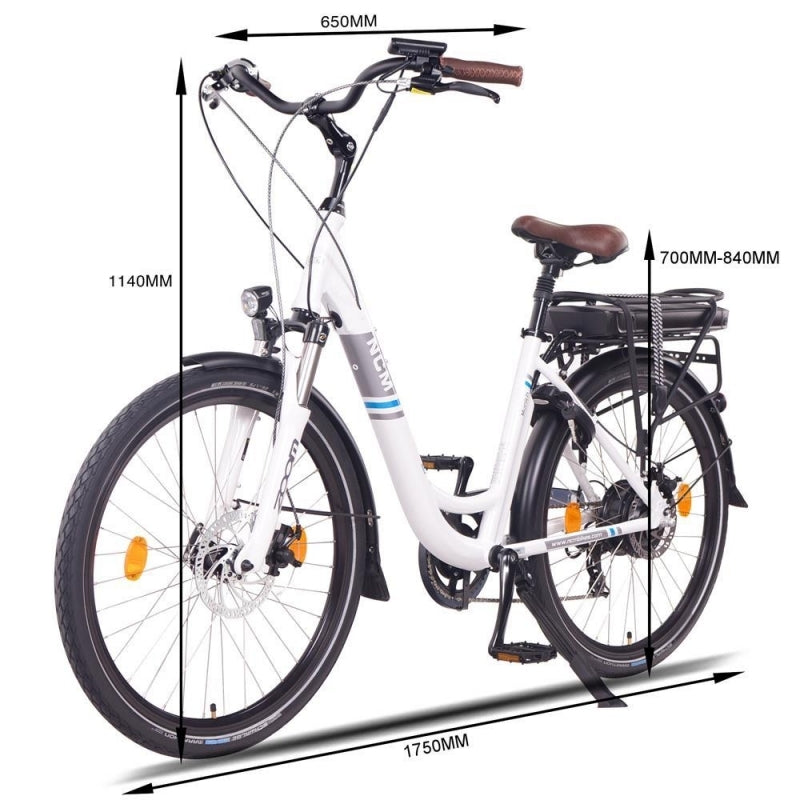 NCM Munich Electric Trekking Bike, E-Bike, E-Treking, 250W, 36V 13Ah 468W [White 26]