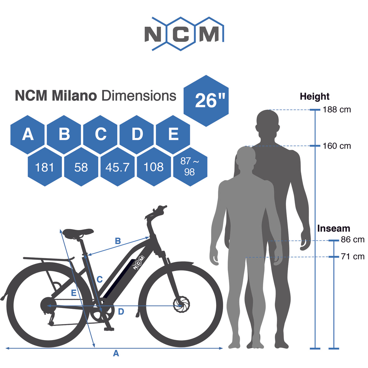 NCM Milano Plus 250W 48V 16Ah 768Wh 26" City Electric Bike