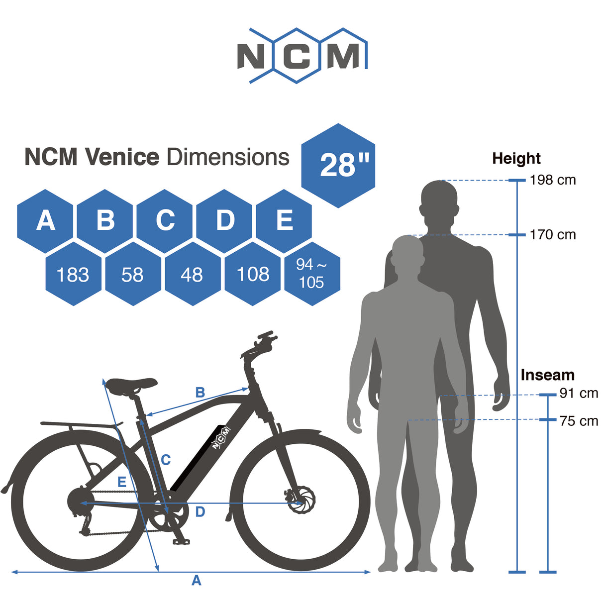 NCM T3 Trekking E-Bike, City-Bike, 250W, 48V 12Ah 576Wh Battery - Black 28"