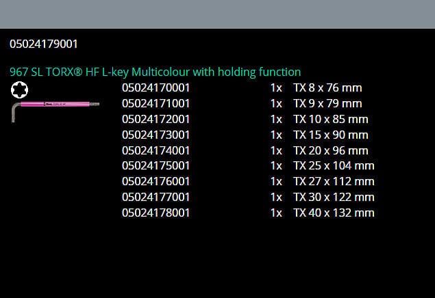 Wera 967/9 TX Multicolour 1 L-Key Set w/Holding Function