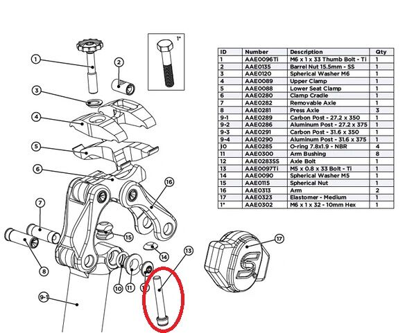 Cane Creek eeSilk 2.0/+ Rear Post Bolt M5x0.8x33 Stainless (AAE0097SS)