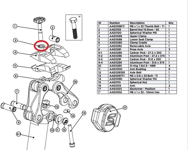 Cane Creek eeSilk Post Spherical Washer M6 Front (AAE0120)