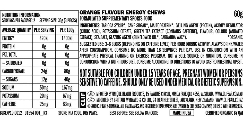 CLIF Bloks Energy Chews Orange 25mg Caffeine