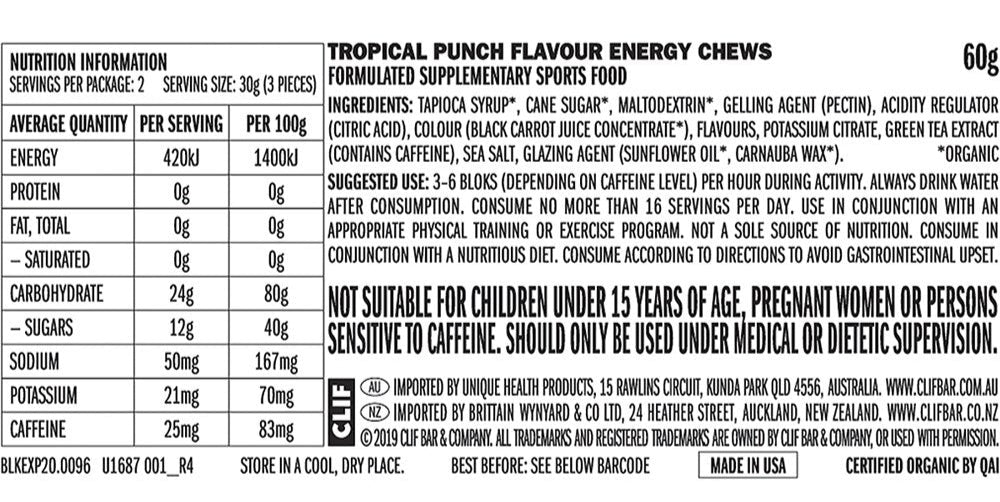 CLIF Bloks Energy Chews Tropical Punch 25mg Caffeine