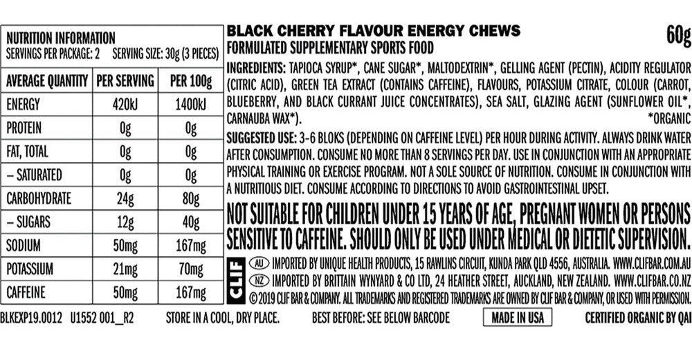 CLIF Bloks Energy Chews Black Cherry 50mg Caffeine