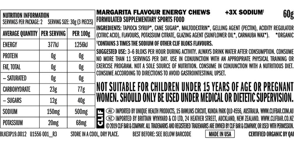 CLIF Bloks Energy Chews Margarita 150mg Sodium