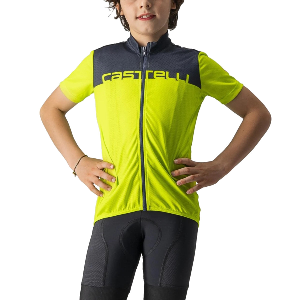 Castelli Neo Prologo Kids Jersey Electric Lime-Blue (Size 10A)