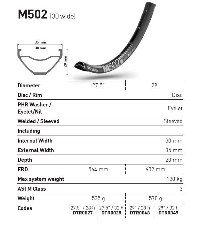 DT Swiss Rim M502 27.5 28h (30 wide)