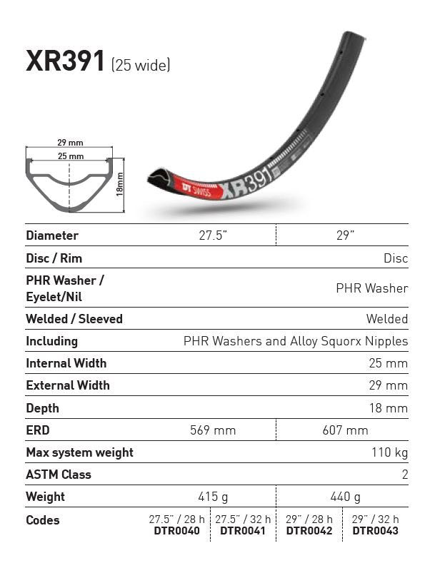 DT Swiss Rim XR391 27.5 28H (25 wide)