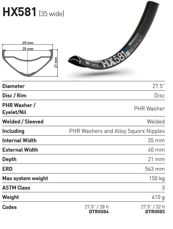 DT Swiss Rim HX581 27.5 (35 wide) 28h