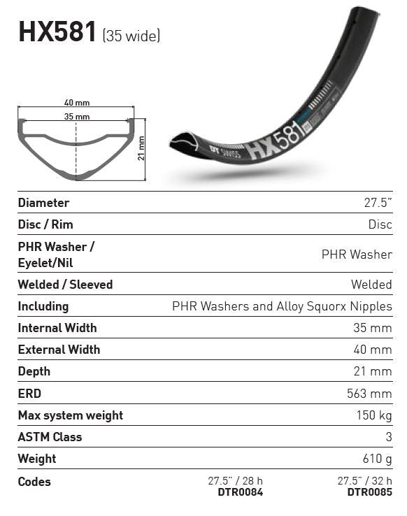 DT Swiss Rim HX581 27.5 (35 wide) 32h