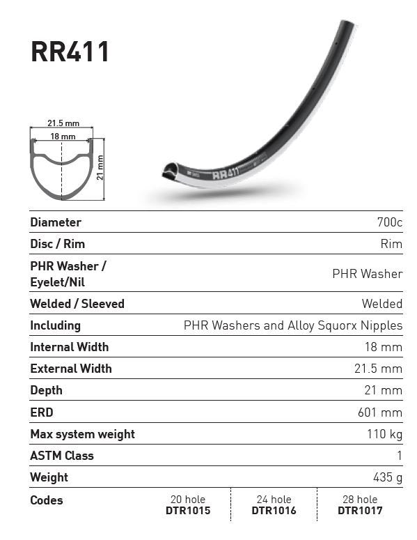 DT Swiss Rim RR411 28h black 700c