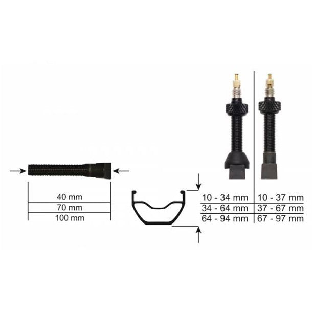 Effetto Mariposa Caffelatex Tubeless Presta Valves 40mm Black - Pair