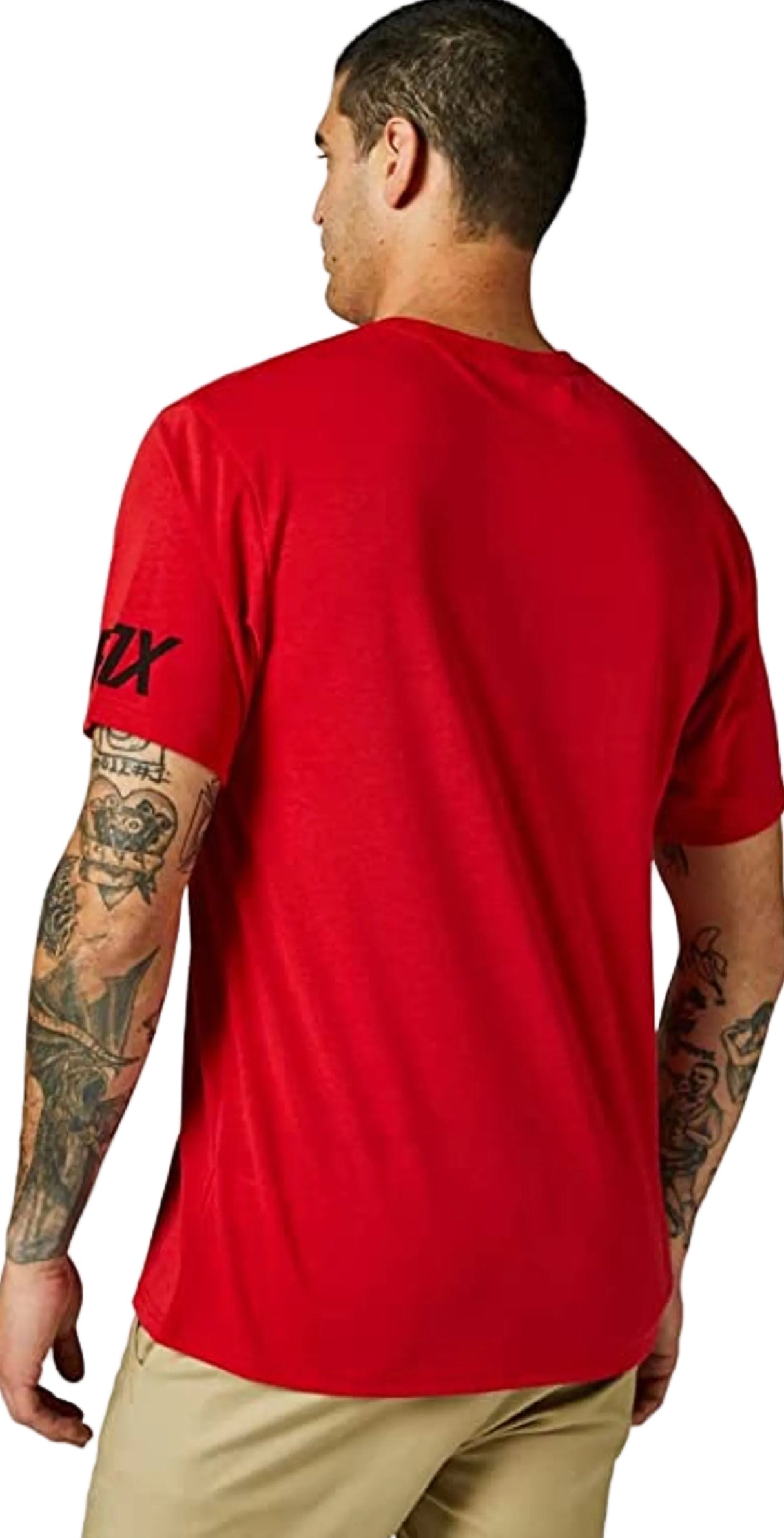 Fox VENZ Short Sleeve TECH TEE Flame Red BACK FACING MODEL