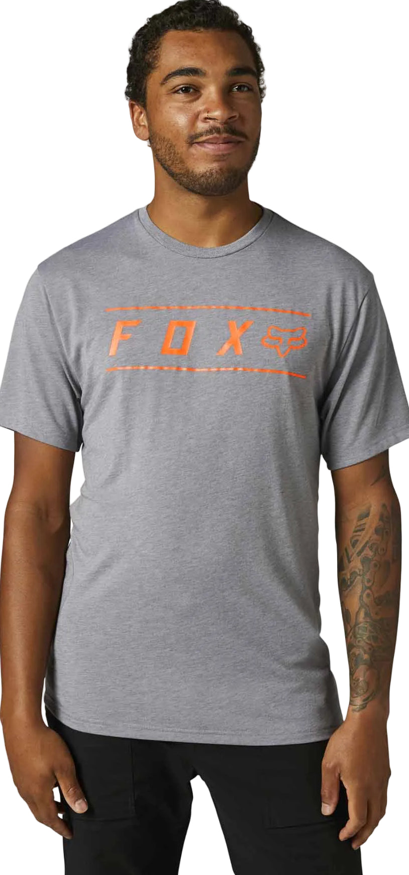 Fox PINNACLE Short Sleeve TECH TEE GreyOrange FRONT FACING MODEL