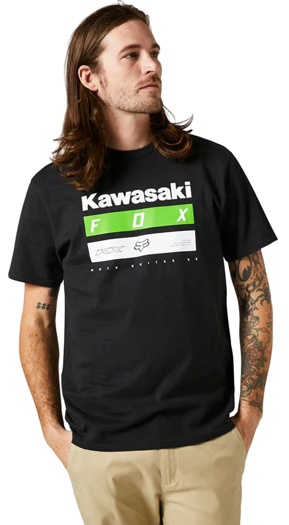 Fox KAWI STRIPES Short Sleeve TEE Black FRONT FACING MODEL