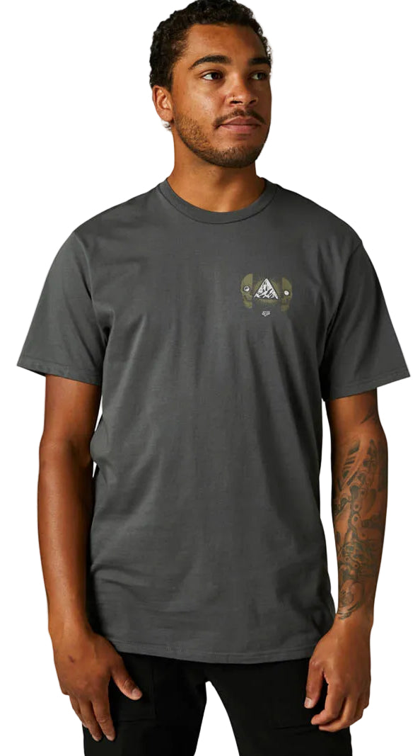 Fox FOX UNPLUGGED Short Sleeve PREMIUM TEE Dark Shadow FRONT FACING MODEL