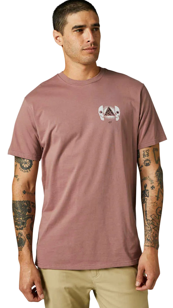 Fox FOX UNPLUGGED Short Sleeve PREMIUM TEE Plum Perfect FRONT FACING MODEL