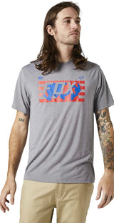 Fox RWT FLAG Short Sleeve TECH TEE Heather Graphite FRONT FACING MODEL