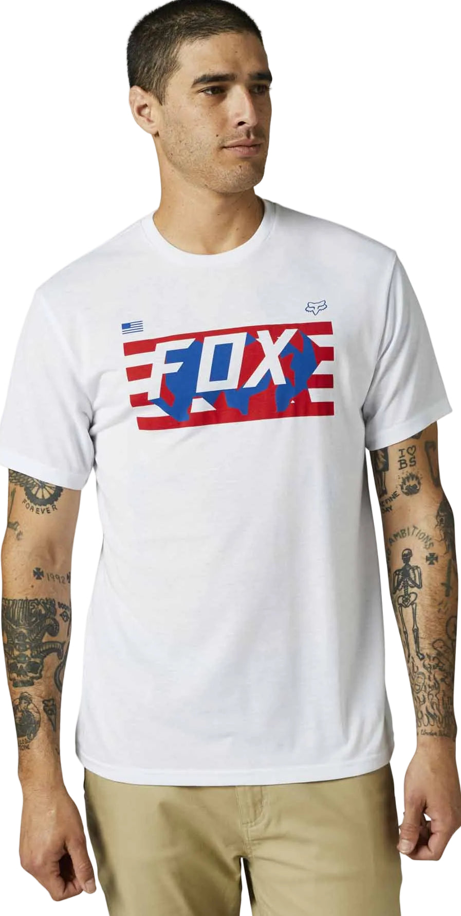 Fox RWT FLAG Short Sleeve TECH TEE Optic White FRONT FACING MODEL