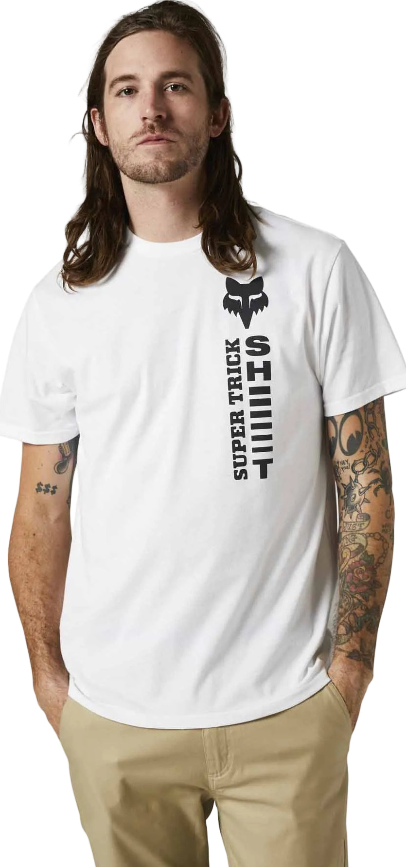 Fox SUPER TRIK Short Sleeve PREMIUM TEE Optic White FRONT FACING MODEL