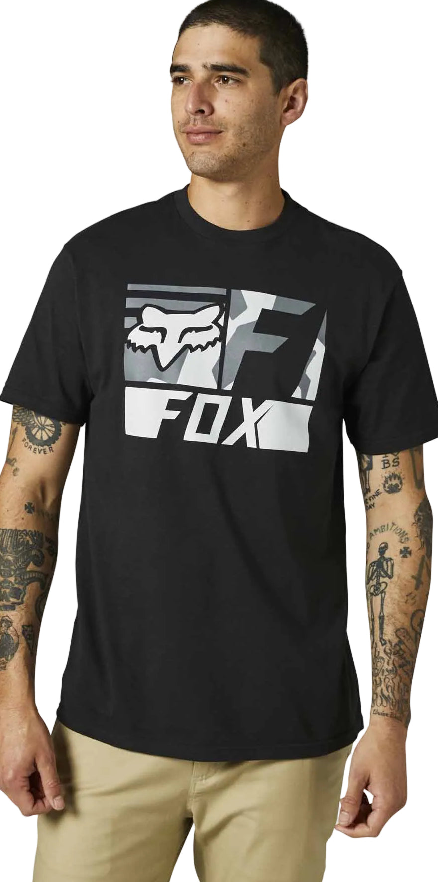 Fox RWT BOX Short Sleeve PREMIUM TEE Black FRONT FACING MODEL