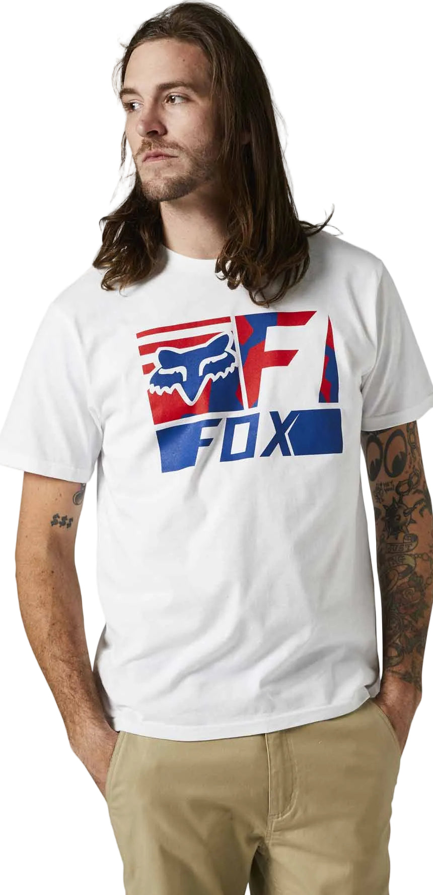 Fox RWT BOX Short Sleeve PREMIUM TEE Optic White FRONT FACING MODEL