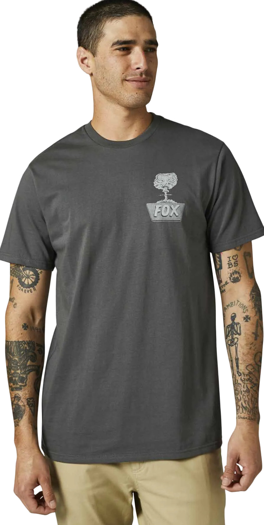 Fox DISQUIET Short Sleeve PREMIUM TEE Dark Shadow FRONT FACING MODEL