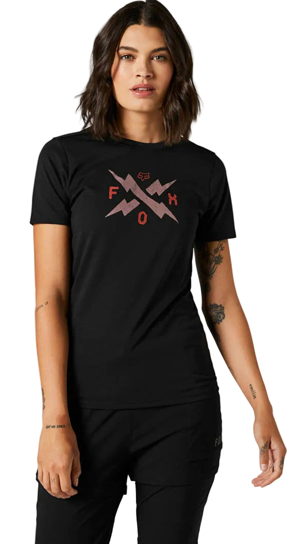 Fox W CALIBRATED Short Sleeve TECH TEE Black FRONT FACING MODEL