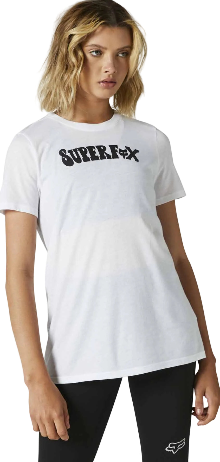 Fox Women SUPER TRIK Short Sleeve TEE White FRONT FACING MODEL