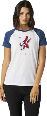 Fox Women RWT Short Sleeve RAGLAN TEE White FRONT FACING MODEL