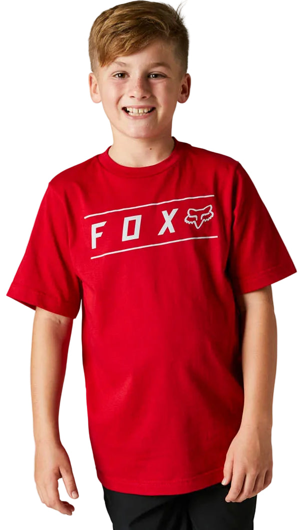 Fox YOUTH PINNACLE Short Sleeve TEE Flame Red FRONT FACING MODEL