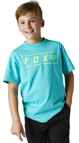 Fox YOUTH PINNACLE Short Sleeve TEE Teal FRONT FACING MODEL