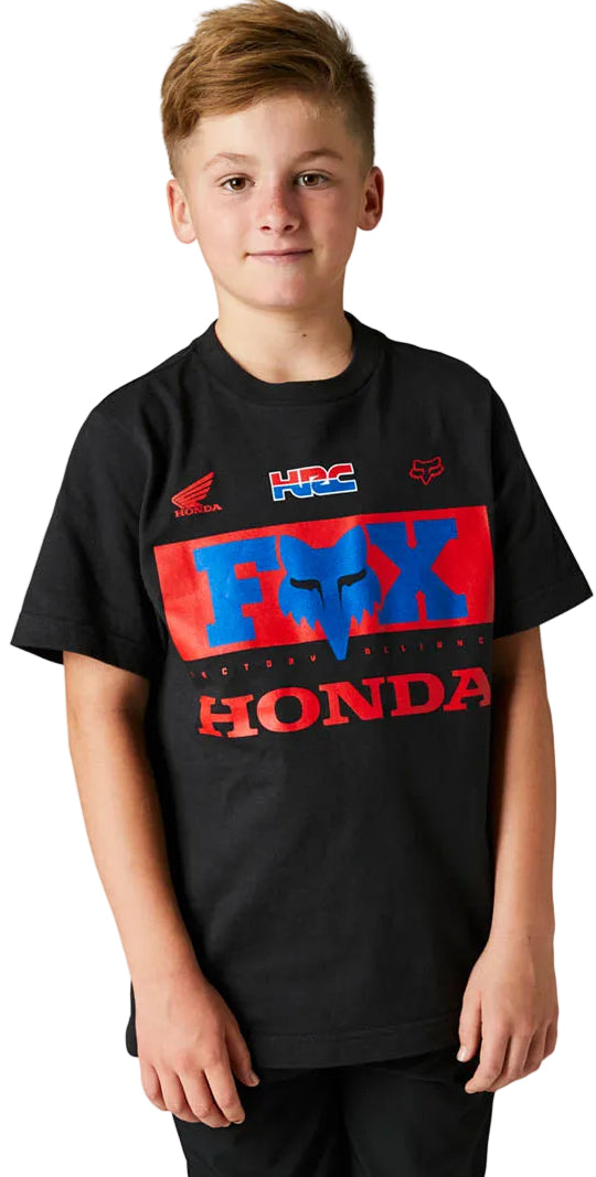 Fox YOUTH HONDA Short Sleeve TEE Black FRONT FACING MODEL