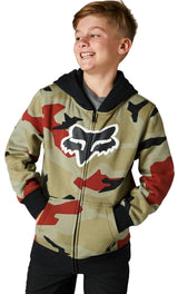 Fox YTH BNKR ZIP FLEECE Green Camo FRONT FACING MODEL