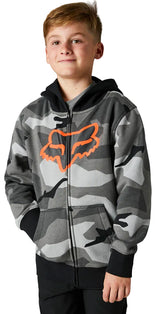 Fox YOUTH BNKR ZIP FLEECE Black Camo FRONT FACING MODEL