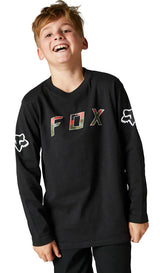 Fox YOUTH BNKR Long Sleeve TEE Black FRONT FACING MODEL
