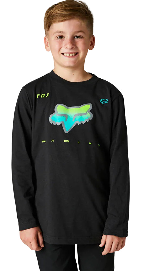 Fox YOUTH RKANE Long Sleeve TEE Black  FRONT FACING MODEL