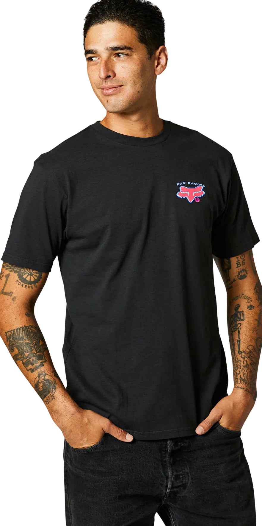 Fox BRUSHED Short Sleeve PREMIUM TEE Black FRONT FACING MODEL