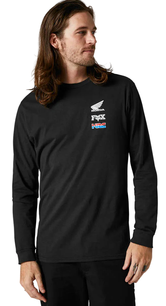 Fox HONDA WING Long Sleeve TEE Black SIDE-FRONT FACING MODEL